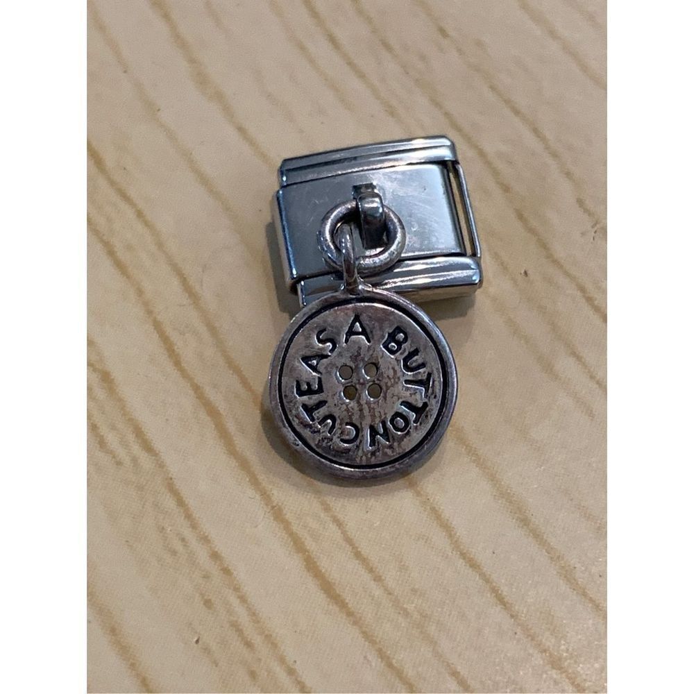 .925 Button Jewelry Charm dangling on Italian Charm #sew #button